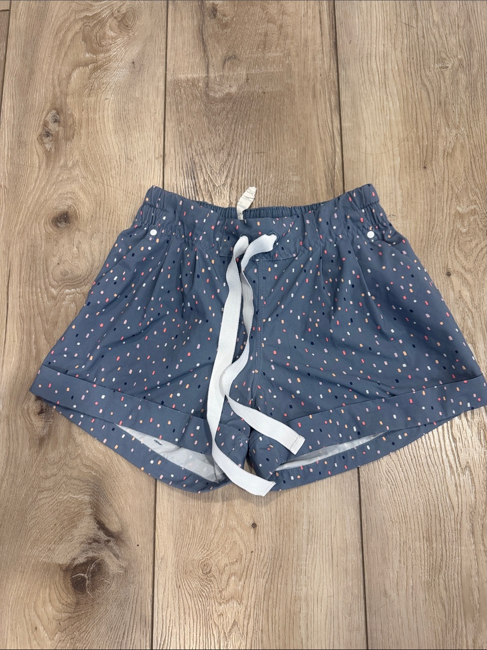 Women’s Blue Drawstring Casual Shorts with Pink Dot Print